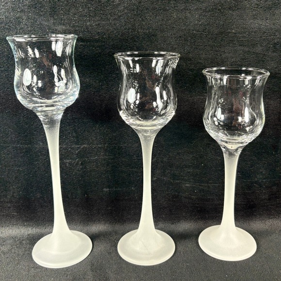 PartyLite Iced Crystal Frosted Stemmed Trio Set Glass Votive Candle Holders - Picture 5 of 7